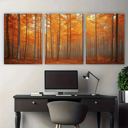 3pcs Abstract Autumn Forest Orange Brown Toned Wall Art Set Canvas Framed 40x60cm - High Quality Print 100% Australian Made Wall Canvas Ready to Hang