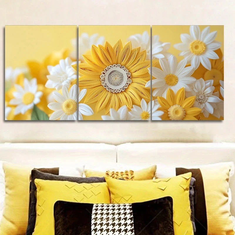 3pcs Sunflower and Daisy Classic Modern Style Metal Print Ready to Hang Art