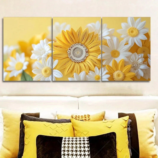 3pcs Sunflower and Daisy Classic Modern Style Metal Print Ready to Hang Art