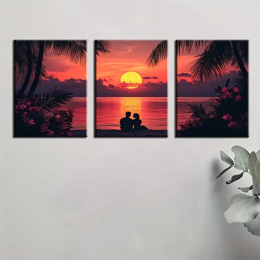 3pcs Beach Scene with Palm Trees Nature Wall Art Set Canvas Framed 50x70cm - High Quality Print 100% Australian Made Wall Canvas Ready to Hang
