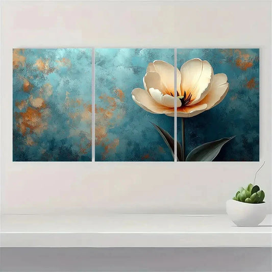 3pcs Beige Tulip Flower White Nature Perfect Wall Art Set Canvas Framed 40x60cm - High Quality Print 100% Australian Made Wall Canvas Ready to Hang