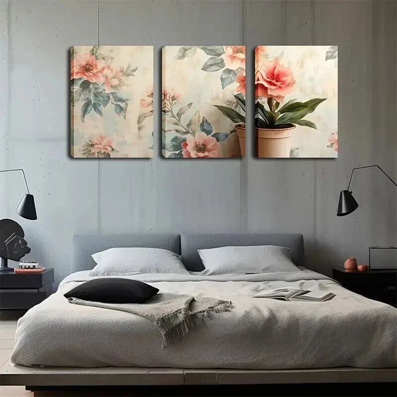 3pcs Flowers Corresponding Modern Perfect Wall Art Set Canvas Framed 40x60cm - High Quality Print 100% Australian Made Wall Canvas Ready to Hang