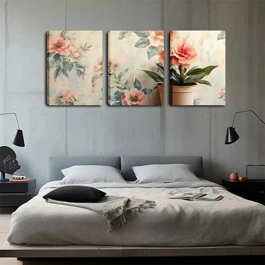 3pcs Flowers Corresponding Modern Perfect Wall Art Set Canvas Framed 40x60cm - High Quality Print 100% Australian Made Wall Canvas Ready to Hang