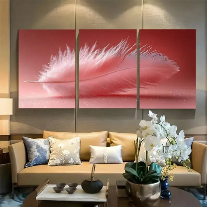 3pcs Feather Light Pink Abstract Decor Metal Print Ready to Hang Art