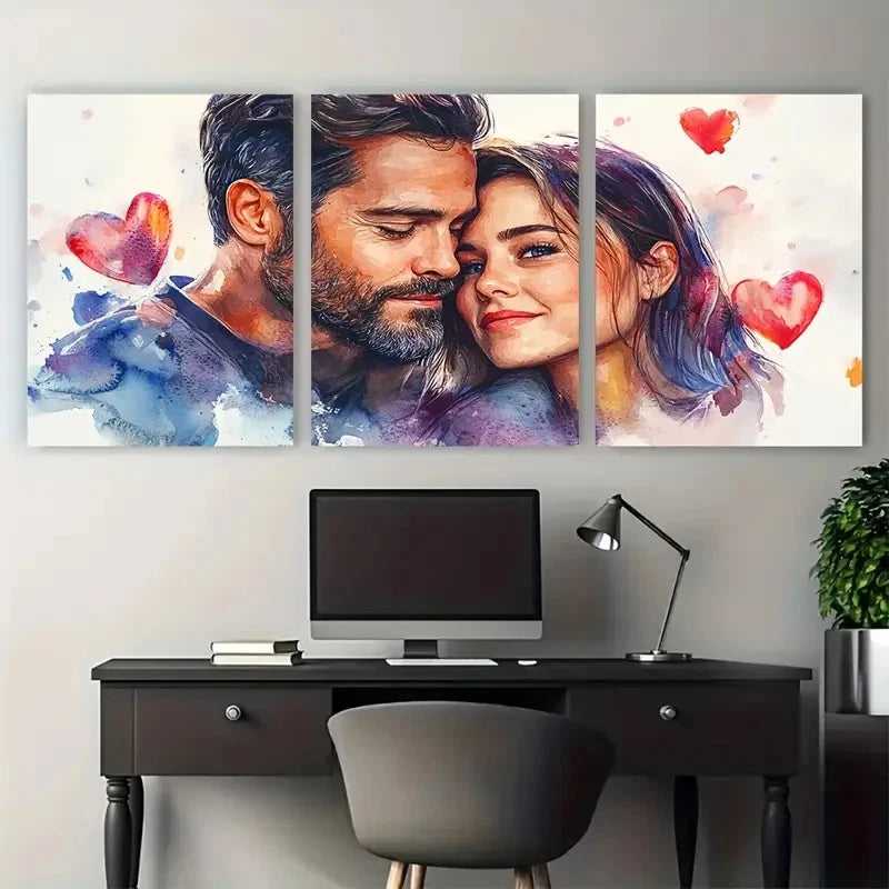 3pcs Valentines Day Couple Illustration Wall Art Set Canvas Framed 40x60cm - High Quality Print 100% Australian Made Wall Canvas Ready to Hang