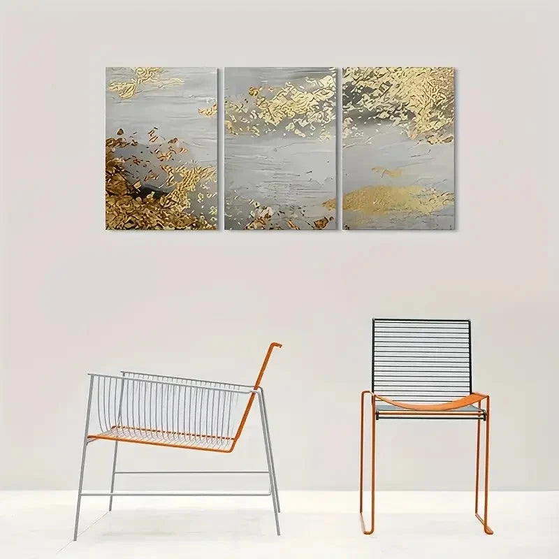 3pcs Modern Abstract Golden Leaf Design Metal Print Ready to Hang Art