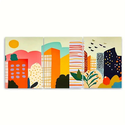 3pcs Colorful City Skyline Skyscrapers Artwork Metal Print Ready to Hang Art
