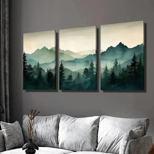 3pcs Foggy Mountains and Forest Landscape Wall Art Set Canvas Unframed - High Quality Print 100% Australian Made Wall Canvas