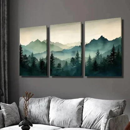 3pcs Foggy Mountains and Forest Landscape Wall Art Set Canvas Unframed - High Quality Print 100% Australian Made Wall Canvas