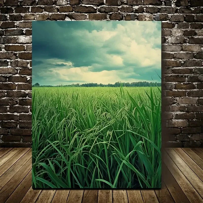 Green Onion Grassland Scene Painting 40x60cm Metal Print Ready to Hang