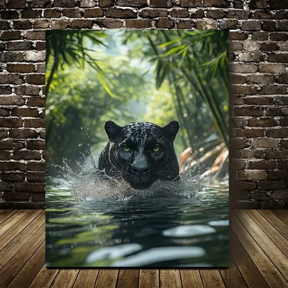 Scene of Panther Splashing in Water Painting 40x60cm Metal Print Ready to Hang