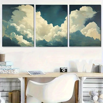3pcs oft Sky and Cloud Scenery in Calm Blue Metal Print Ready to Hang Art