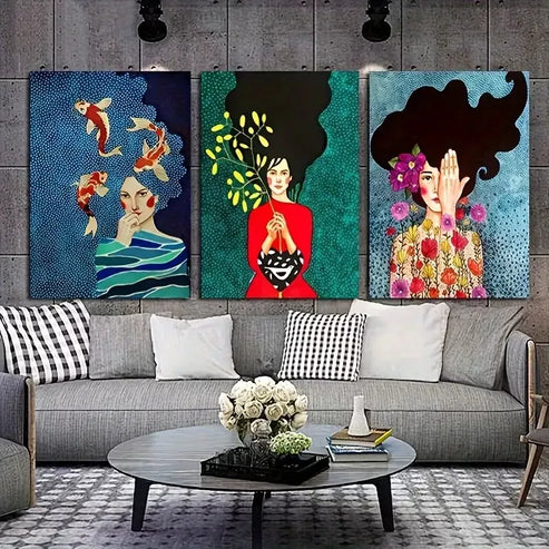 3pcs Vibrant Abstract Woman Wall Art Set Canvas Unframed - High Quality Print 100% Australian Made Wall Canvas