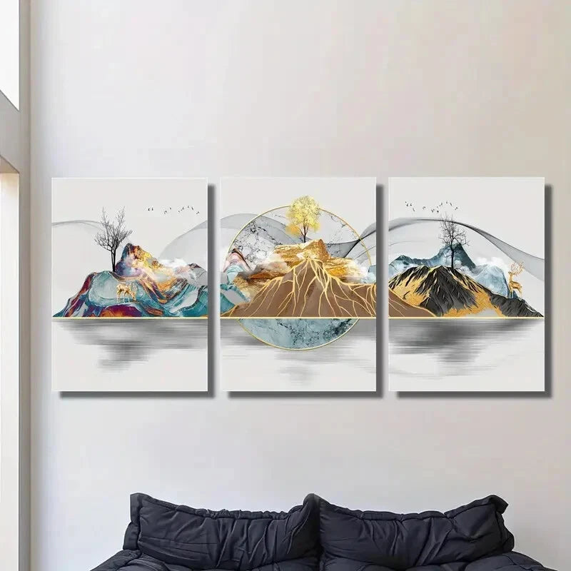 3pcs Money Tree, And Mountains, Designed Metal Print Ready to Hang Art
