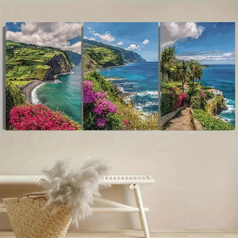 3pcs Travel Lover, The Azores Wall Art Set Canvas Framed 60x90cm - High Quality Print 100% Australian Made Wall Canvas Ready to Hang