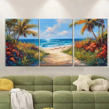 3pcs Tropical Beach Path Painting Metal Print Ready to Hang Art