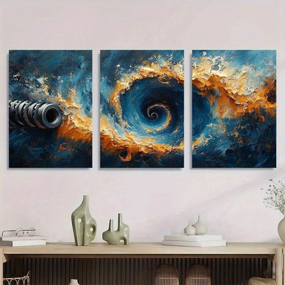 3pcs Painting Swirl Golden Blue Metal Print Ready to Hang Art