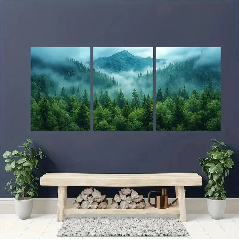 3pcs Landscape Photography Foggy Alpine Scene Metal Print Ready to Hang Art