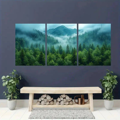 3pcs Landscape Photography Foggy Alpine Scene Metal Print Ready to Hang Art