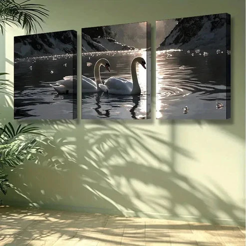 3pcs Water Swan Nature Wall Art Set Canvas Unframed - High Quality Print 100% Australian Made Wall Canvas