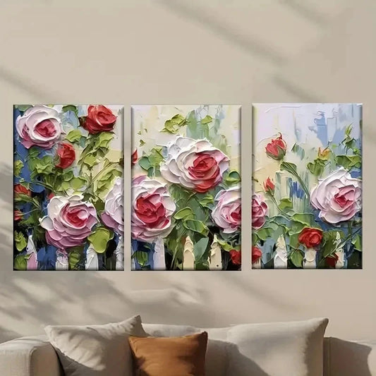 3pcs Painting of Roses on a White Background Wall Art Set Canvas Framed 40x60cm - High Quality Print 100% Australian Made Wall Canvas Ready to Hang