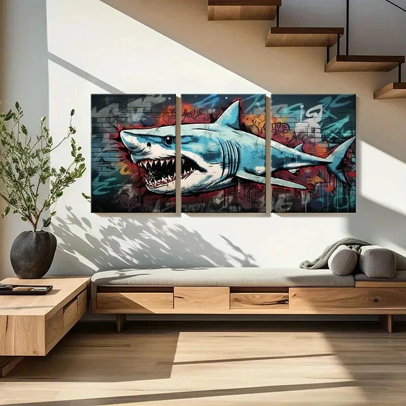 3pcs Shark Street Graffiti Style Urban Art Metal Print Ready to Hang Art