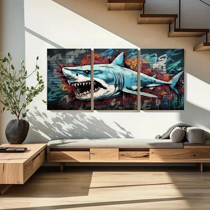 3pcs Shark Street Graffiti Style Urban Art Metal Print Ready to Hang Art