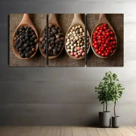 3pcs Four Types of Pepper on Kitchen Metal Print Ready to Hang Art
