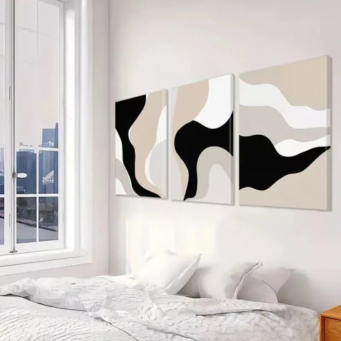 3pcs Modern Wall Art Set - Abstract Brown, Black & Beige Wall Art Set Canvas Unframed - High Quality Print 100% Australian Made Wall Canvas