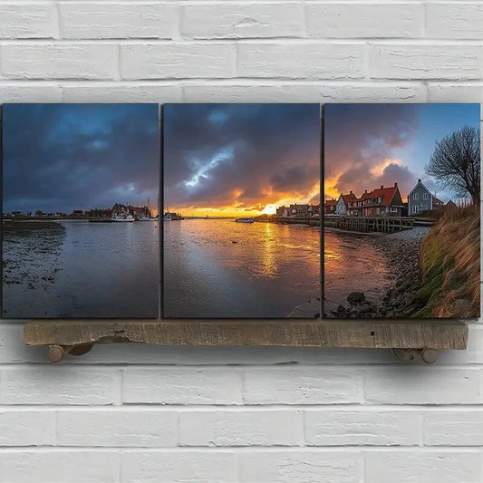 3pcs The Cottage by The Lake Scenery Metal Print Ready to Hang Art