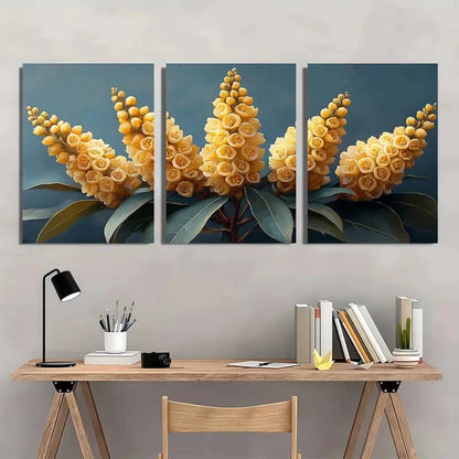 3pcs Yellow Laurel Flower Art Nature Metal Print Ready to Hang Art