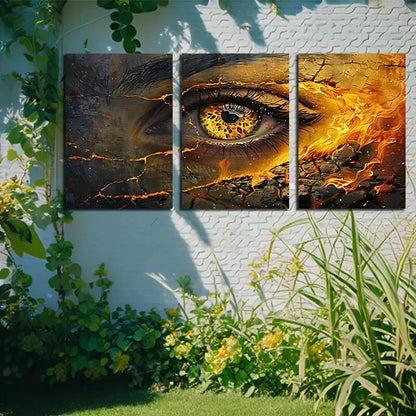 3pcs Vibrant Eye with Fire Illustration Metal Print Ready to Hang Art