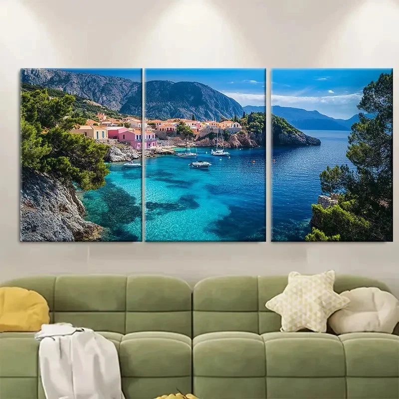 3pcs Vibrant Greece Scenic View Metal Print Ready to Hang Art
