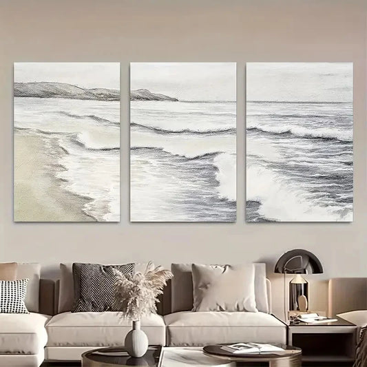 3pcs Nautical Beach Ocean Wave Minimalist Metal Print Ready to Hang Art