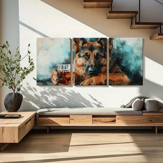 3pcs Artistic German Shepherd Whiskey Glass Metal Print Ready to Hang Art