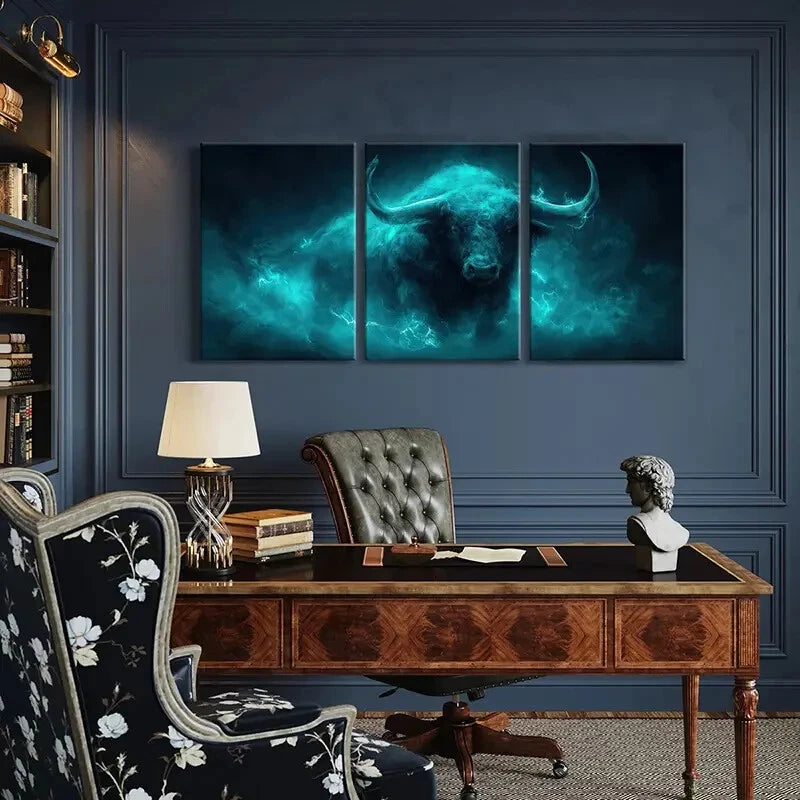 3pcs Artistic Buffalo Illustration Abstract Metal Print Ready to Hang Art