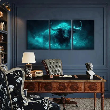 3pcs Artistic Buffalo Illustration Abstract Metal Print Ready to Hang Art