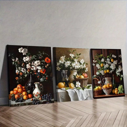 3pcs Fruit, Flowers, And A Jug Floral   Wall Art Set Canvas Framed 40x60cm - High Quality Print 100% Australian Made Wall Canvas Ready to Hang
