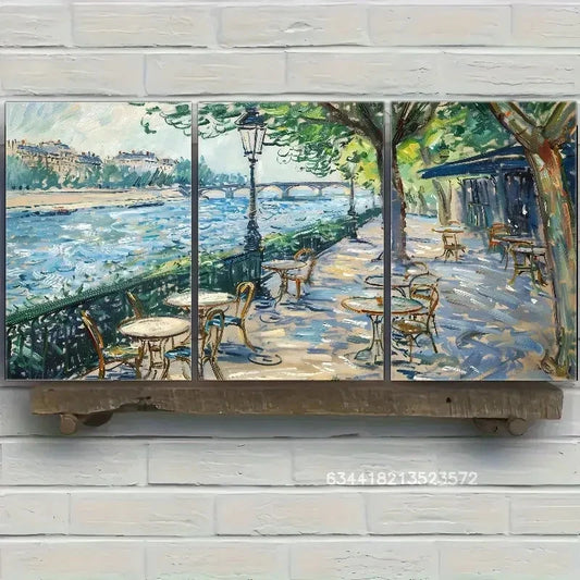 3pcs French Cafe Scene Summer Impressionist Art Metal Print Ready to Hang Art