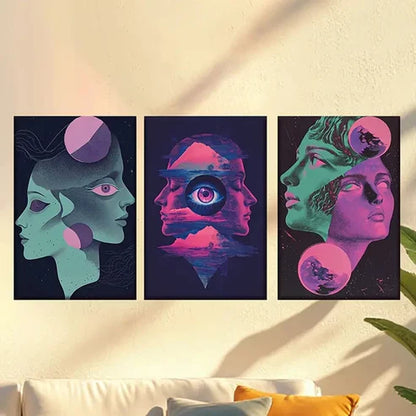 3pcs Glitch art style star human geometric Wall Art Set Canvas Unframed - High Quality Print 100% Australian Made Wall Canvas