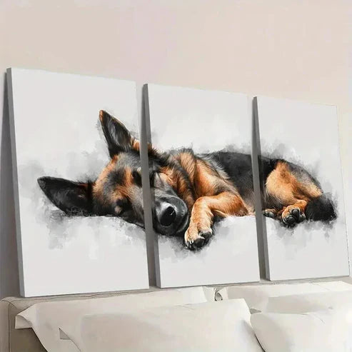 3pcs German Shepherd Dog in Black & Brown Wall Art Canvas Unframed - High Quality Print 100% Australian Made Wall Canvas
