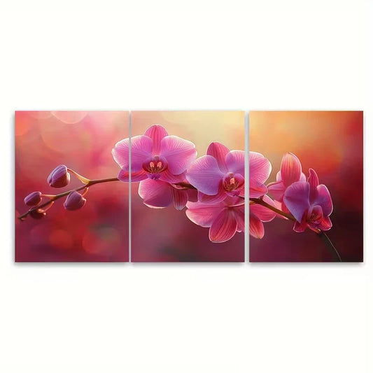 3pcs Pink Orchids Metal Print Ready to Hang Art