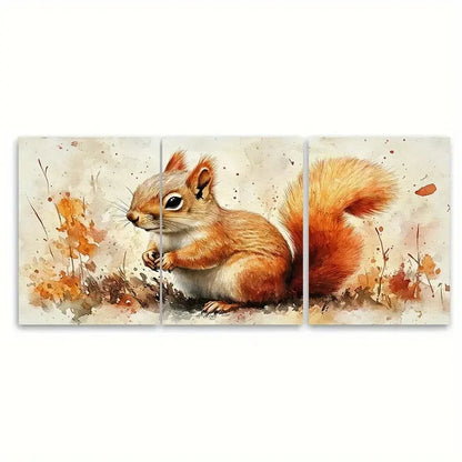 3pcs Charming Watercolor Squirrel Metal Print Ready to Hang Art