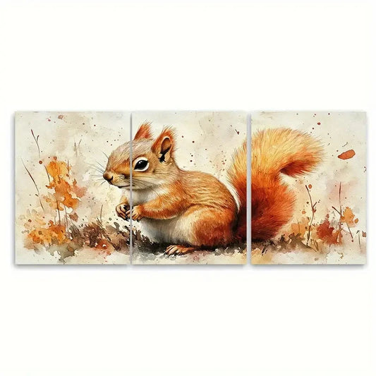 3pcs Charming Watercolor Squirrel Metal Print Ready to Hang Art