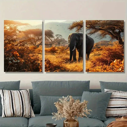 3pcs Elephant Forest Vibrant Jungle Scene Metal Print Ready to Hang Art