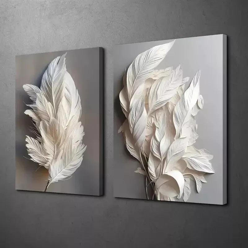 2pcs Decorative Painting, White Feather Artwork Canvas Framed 50x75cm - High Quality Print 100% Australian Made Wall Canvas Ready to Hang