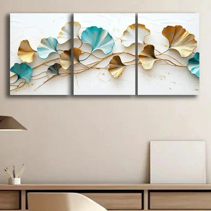 3pcs Colorful Ginkgo Leaves Art Painting Metal Print Ready to Hang Art
