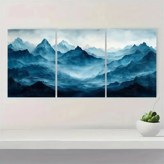 3pcs Sleek Mountain Modern Abstract Landscape Metal Print Ready to Hang Art