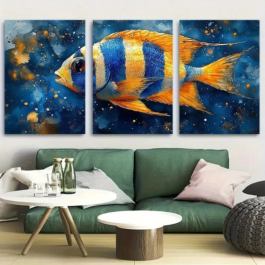 3pcs Stunning Blue Striped Angel Fish Metal Print Ready to Hang Art