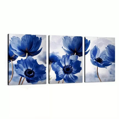 3pc Blue Poppy Flower  Wall Art Set Canvas Framed 50x70cm - High Quality Print 100% Australian Made Wall Canvas Ready to Hang - Bella Home Decor